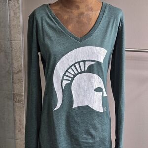 Campus Heritage Green Long Sleeve Tee with White Spartan Logo